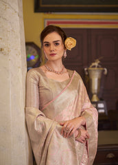 Pink Embroidery Work Satin Banarasi Silk Saree