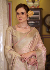 Pink Embroidery Work Satin Banarasi Silk Saree