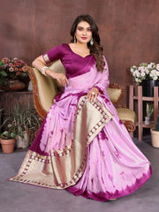 Lavender Sibori Work Soft Satin Silk Saree