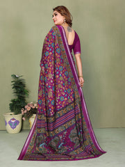 Magenta Kalamkari Print Mul Cotton Saree