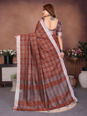 Brown Ached Weaving Soft Linen Saree