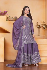 Lavender Sequins Embroidery Work Chinon Suit