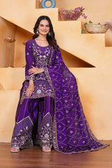 Purple Sequins Embroidery Work Chinon Silk Suit