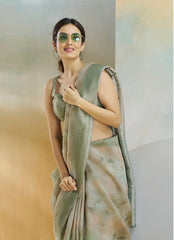 Light Pista Handloom Weaving Silk Saree