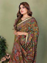 Mehendi Kalamkari Print Mul Cotton Saree