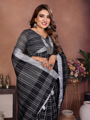 Black Ached Weaving Soft Linen Saree