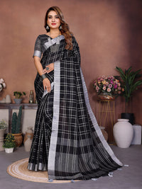 Black Ached Weaving Soft Linen Saree