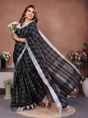 Black Ached Weaving Soft Linen Saree