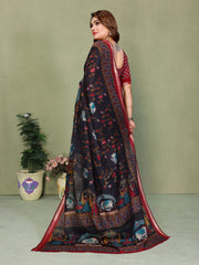 Black Mul Cotton Kalamkari Print Saree