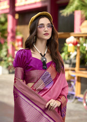 Pink Banarasi Silk Zari Weaving Saree