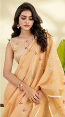 Orange Handloom-Style Weaving Linen Silk Saree