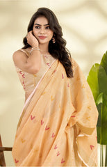 Orange Handloom-Style Weaving Linen Silk Saree