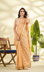 Orange Handloom-Style Weaving Linen Silk Saree