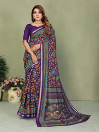 Purple Kalamkari Print Mul Cotton Saree