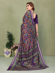 Purple Kalamkari Print Mul Cotton Saree