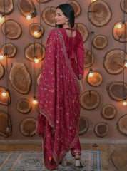 Dark Pink Sequins Embroidery Work Chinon Suit
