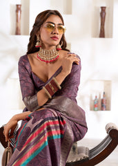 Purple Foli Print Soft Dola Silk Saree