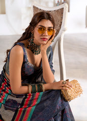 Blue Foli Print Soft Dola Silk Saree