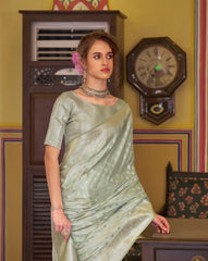 Gray Embroidery Work Satin Banarasi Silk Saree