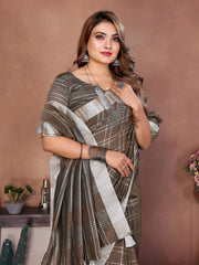 Mehendi Ached Weaving Soft Linen Saree