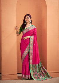 Dark Pink Patola Style Motifs Patola Silk Saree