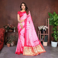 Dark Pink Sibori Work Soft Satin Silk Saree