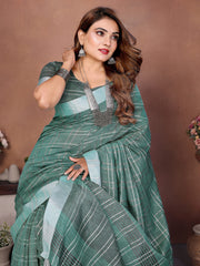 Teal Ached Weaving Soft Linen Saree