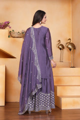 Lavender Sequins Embroidery Work Chinon Suit