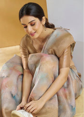 Brown Handloom Weaving Silk Saree