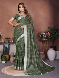 Dark Green Ached Weaving Soft Linen Saree