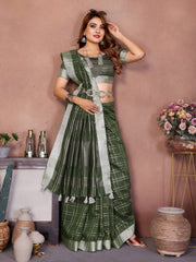 Dark Green Ached Weaving Soft Linen Saree