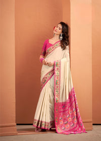 Beige Patola Style Motifs Patola Silk Saree