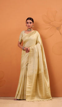 Beige Zari Weaving Handloom Tusser Saree