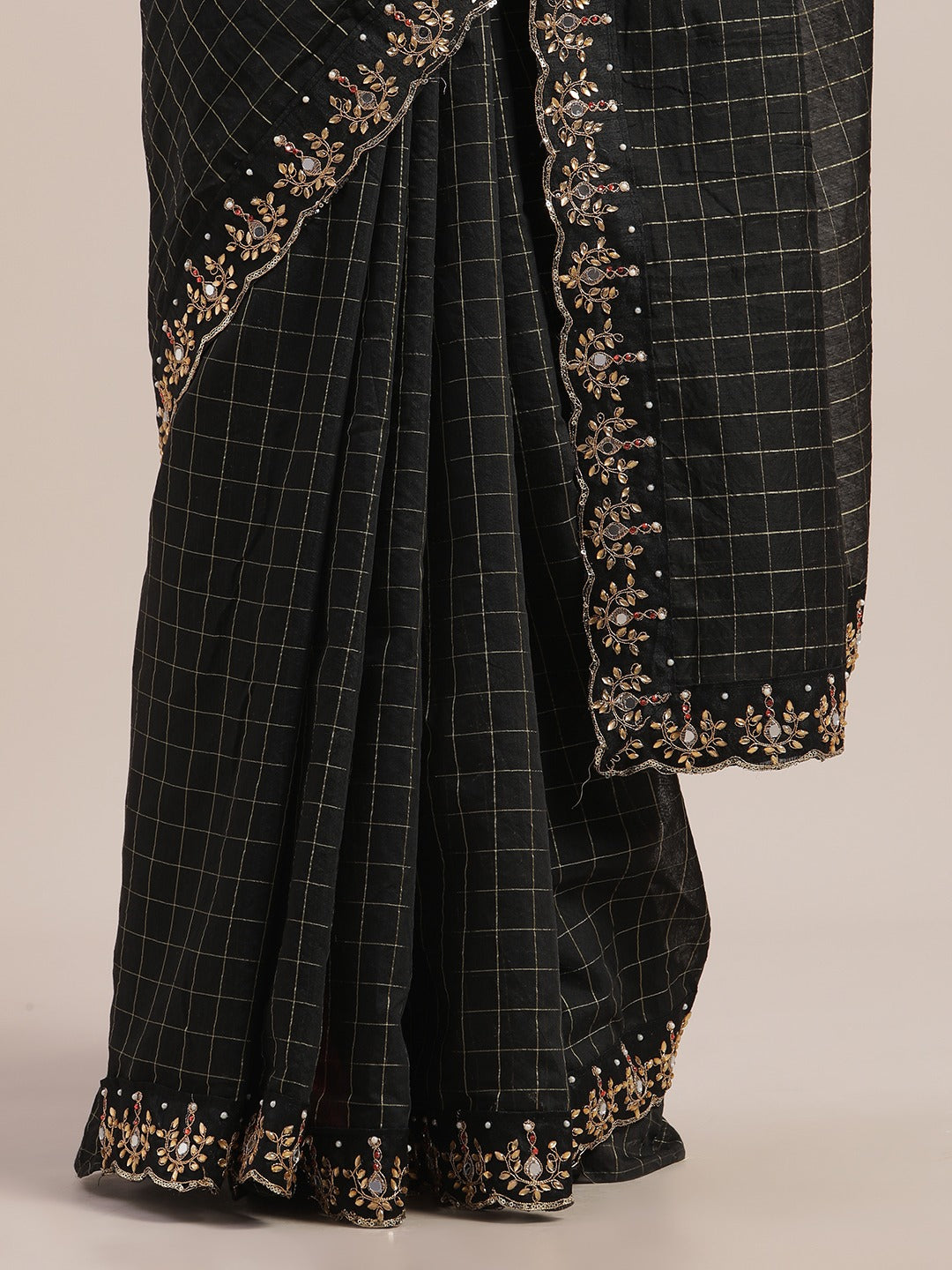 Black Designer Art Silk Saree with Embroidery Detailing 