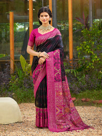Black Banarasi Weaving Pochampalli Soft Silk Saree