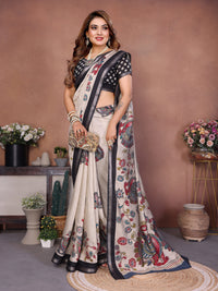 Black & Beige Kalamkari Print Mul Cotton