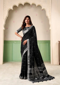 Black Ikat Woven Linen Silk Saree
