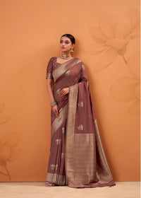 Brown Zari Weaving Handloom Tusser Saree