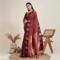 Brown Zari Weaving Soft Silk Saree
