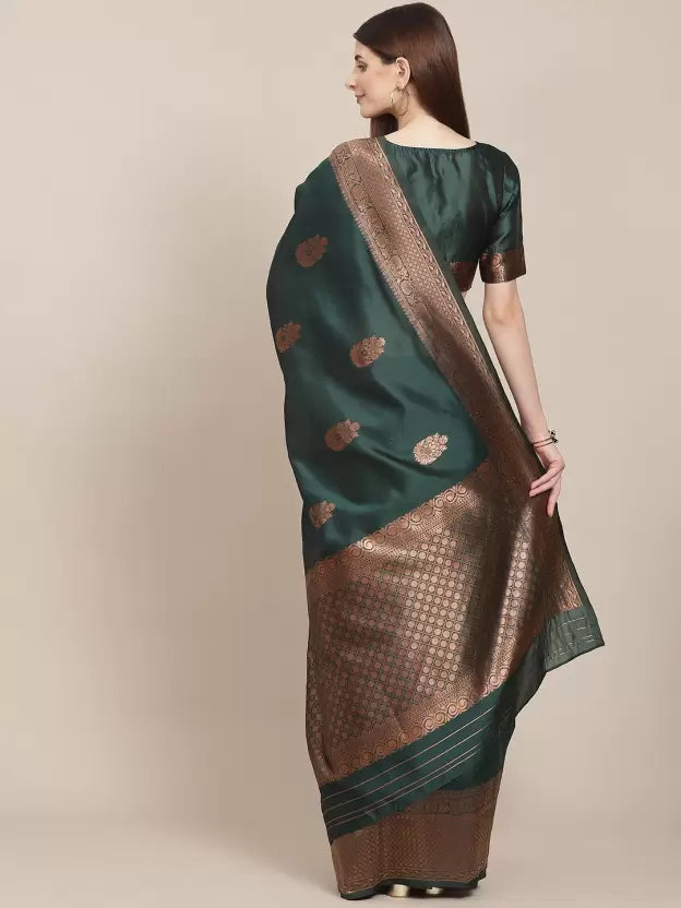 Designer Dark Green Soft Lichi Silk Saree with All-Over Jacquard Detailing & Luxurious Pallu