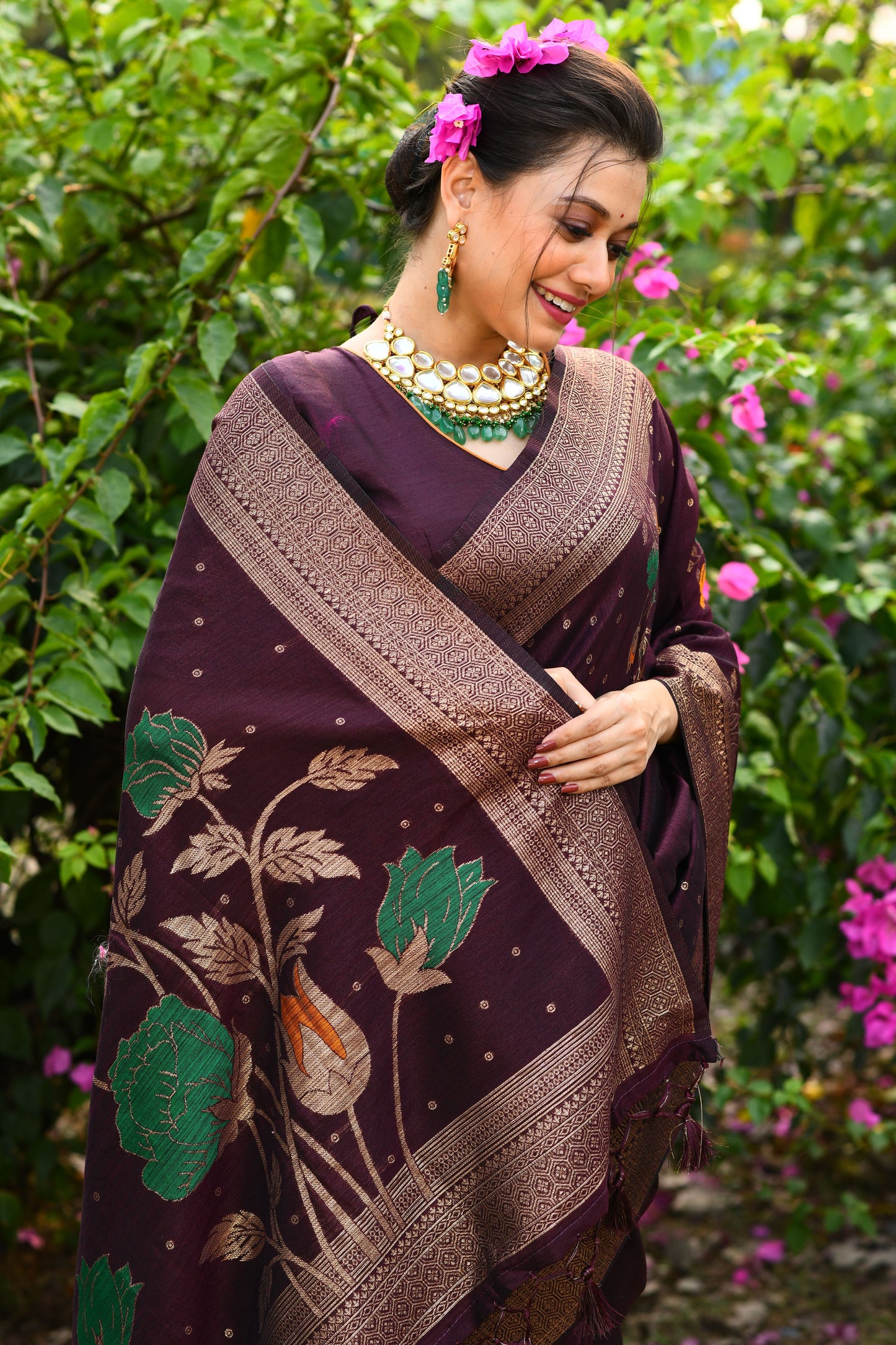 Exquisite Desi Tussar Silk Saree with All Over Zari Weaving and Meena Border