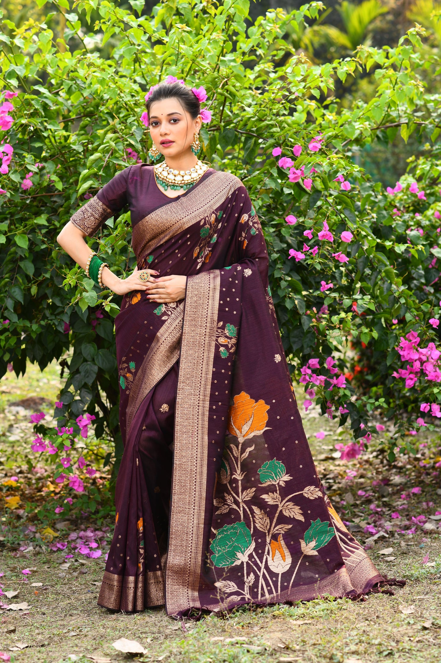 Stunning Desi Tussar Silk Saree with Zari Weaving Pattern and Fancy Tassels