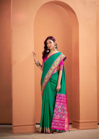 Dark Green Patola Style Motifs Patola Silk Saree