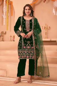 Dark Green Sequins Embroidery Work Viscos Velvet Suit