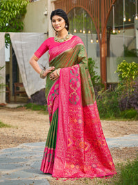 Dark Green Weaving Pochampalli Soft Silk Saree