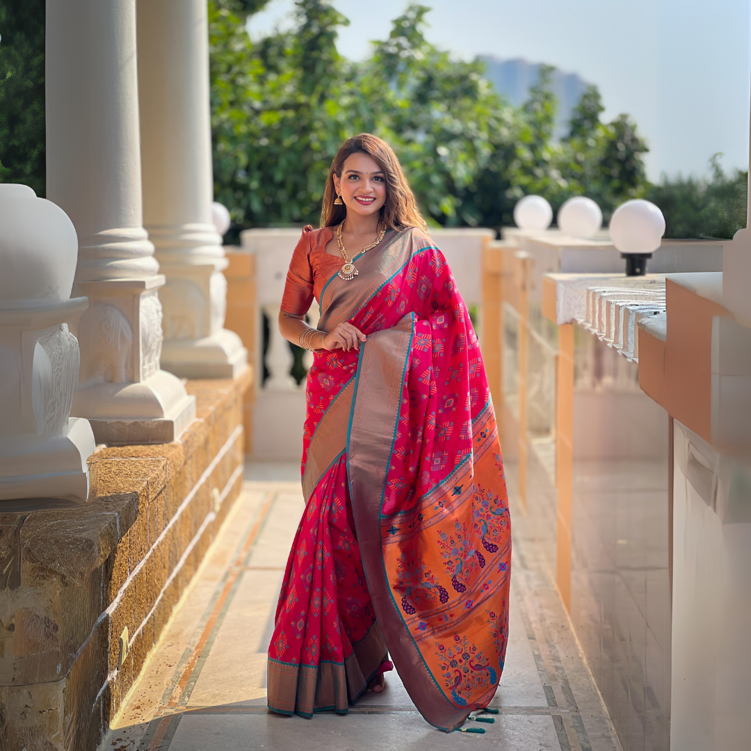 Elegant Soft Pethani Silk Saree with Zari Weaving Meenakari