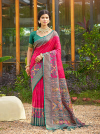 Dark Pink Banarasi Weaving Pochampalli Soft Silk Saree