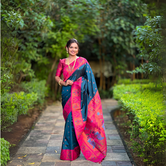 Elegant Soft Pethani Silk Saree with Zari Weaving Meenakari