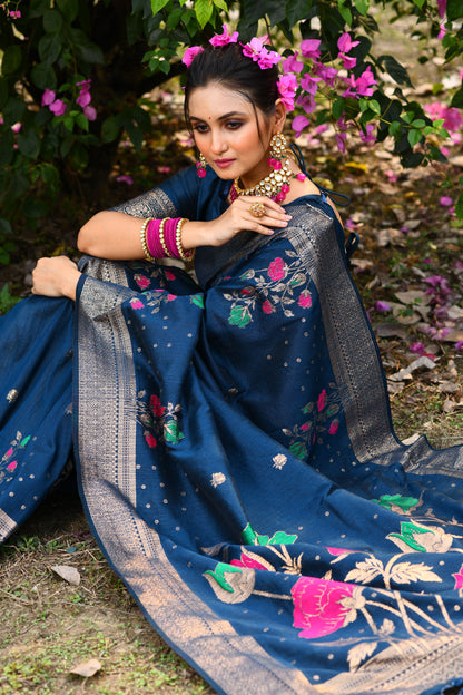 Traditional Desi Tussar Silk Saree with Classic Weaving Pallu and Fancy