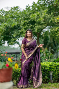 Deep Shade Purple Zari Work Soft Banarasi Silk Saree
